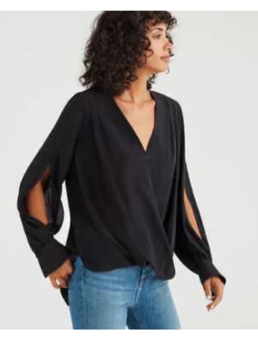 7 For All Mankind Black Silk Blend Blouse Size XL NWT